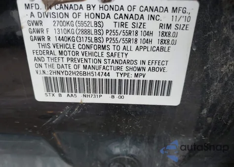 2011 Acura Mdx z USA, uszkodzony, nr VIN 2HNYD2H26BH514744